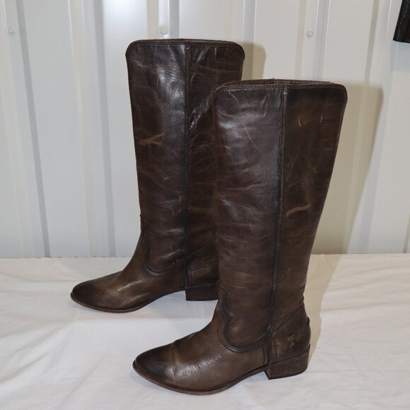 Frye Women's Ray Seam Tall Pull on Leather Boots Dark Brown Size 9 scuffed - Picture 1 of 13